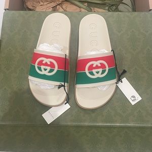 Gucci White Web Slide Sandal New Never Worn